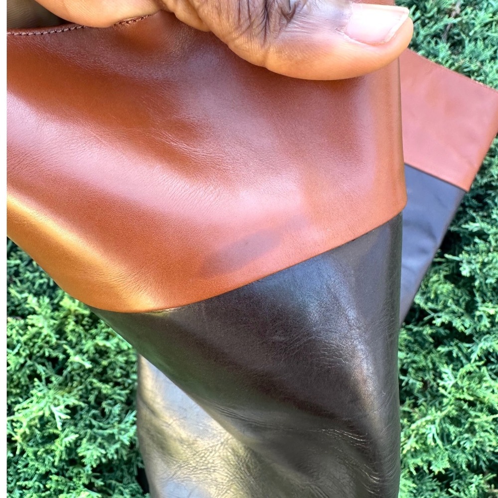 Brooks Brothers Two Tone Women's Tall Leather Riding Boots Size 6.5 Brown Cognac - Picture 4 of 13
